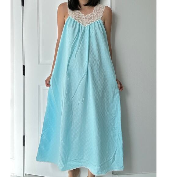 Vintage givenchy intimates blue checkered slip Nightgown Dress - Picture 1 of 10